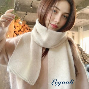 Handmade Cream Wool Blend Scarf: Soft Knit Winter Shawl