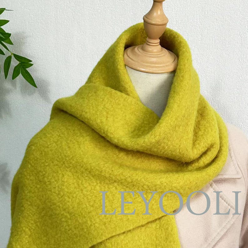 Yellow Wool Scarf, Tassel Fringe, Warm Winter Shawl