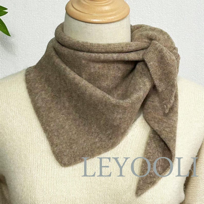 Oatmeal Knit Triangle Scarf: Wool Blend Winter Bandana