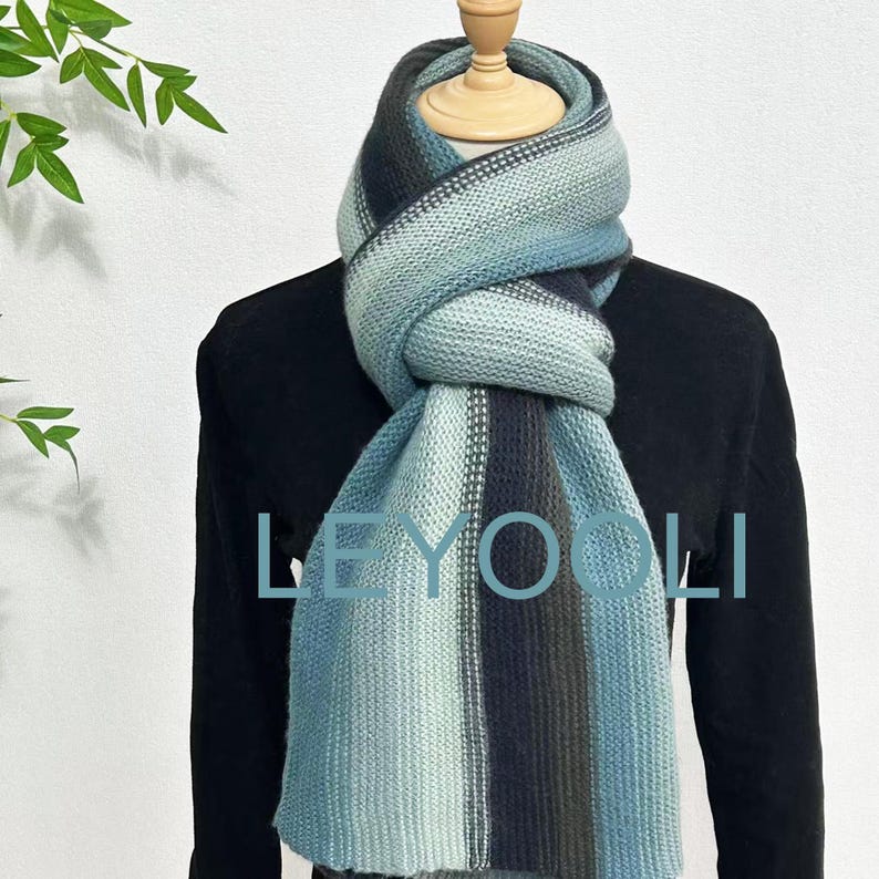 Hand Knitted Striped Wool Scarf: Winter Warm Shawl (220cm*35cm)