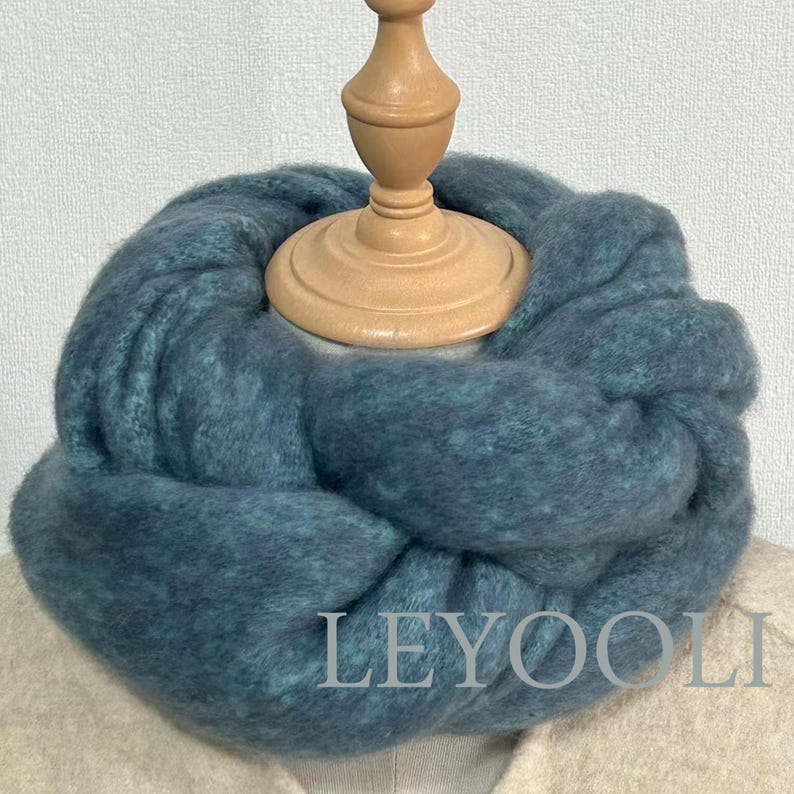 Handmade Gradient Plaid Mohair Scarf: Fuzzy Tassel Winter Shawl