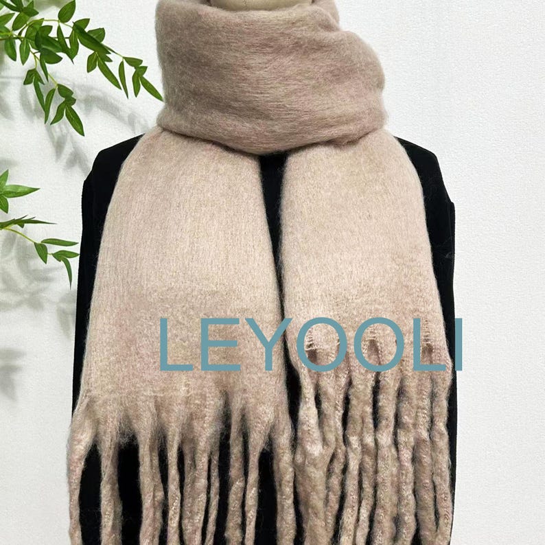 Caramel Mohair Blend Scarf, Winter Tassel Scarf