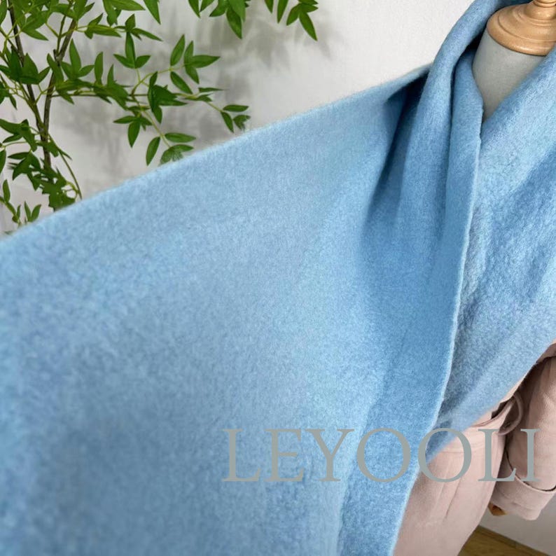 Blue Wool Blend Tassel Scarf, Winter Shawl (192cm*30cm)