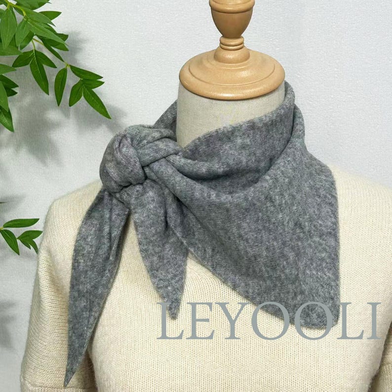 Light Gray Triangle Scarf: Wool Blend Winter Bandana