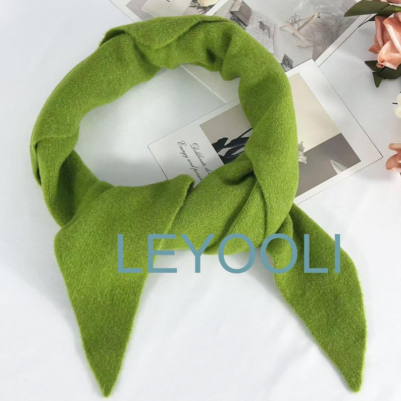 Hand Knit Triangle Scarf: Wool Blend Winter Bandana