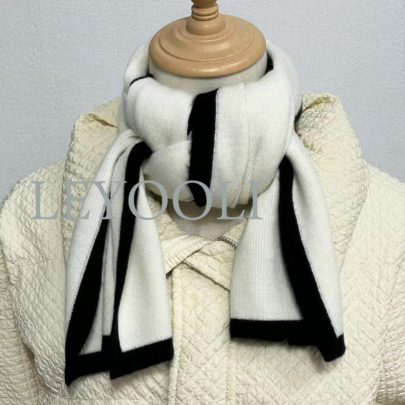 White Cashmere Knitted Scarf, Classic Soft Style