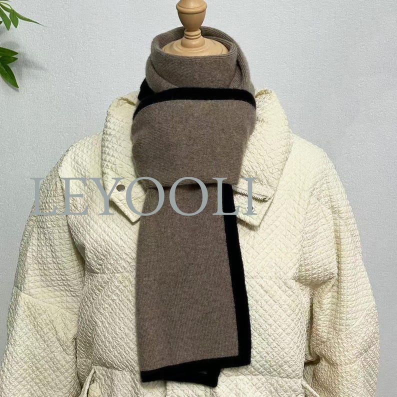 Dark Camel Cashmere Knitted Scarf, Classic Warm Winter Scarf