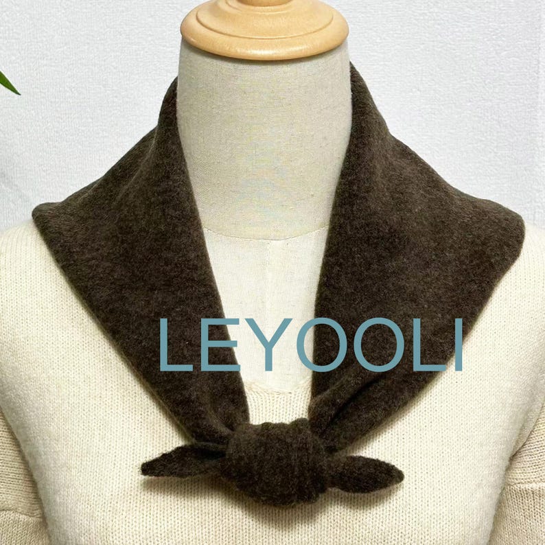 Brown Wool Blend Triangle Scarf, Knit Winter Bandana