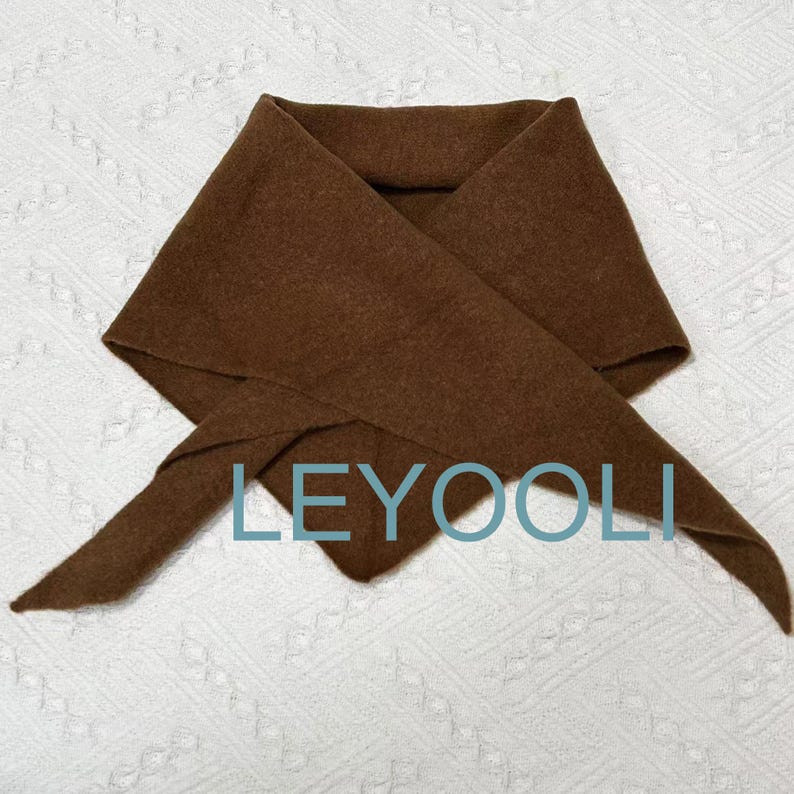 Camel Wool Blend Triangle Scarf: Hand Knit Winter Bandana