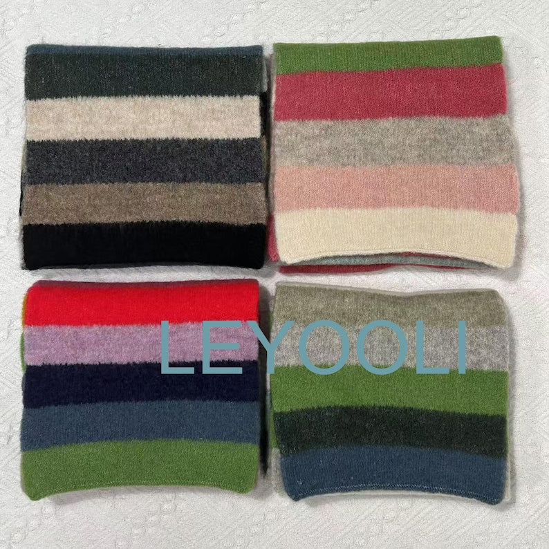 Rainbow Striped Knitted Scarf: Warm Wool Blend Winter Scarf