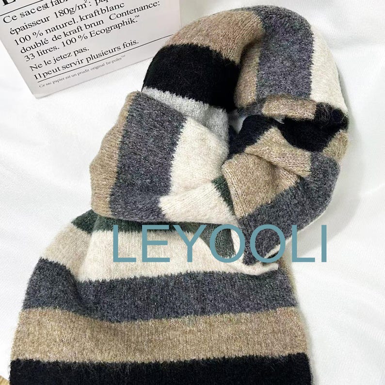 Hand Knitted Striped Wool Scarf - Warm Winter Accessory
