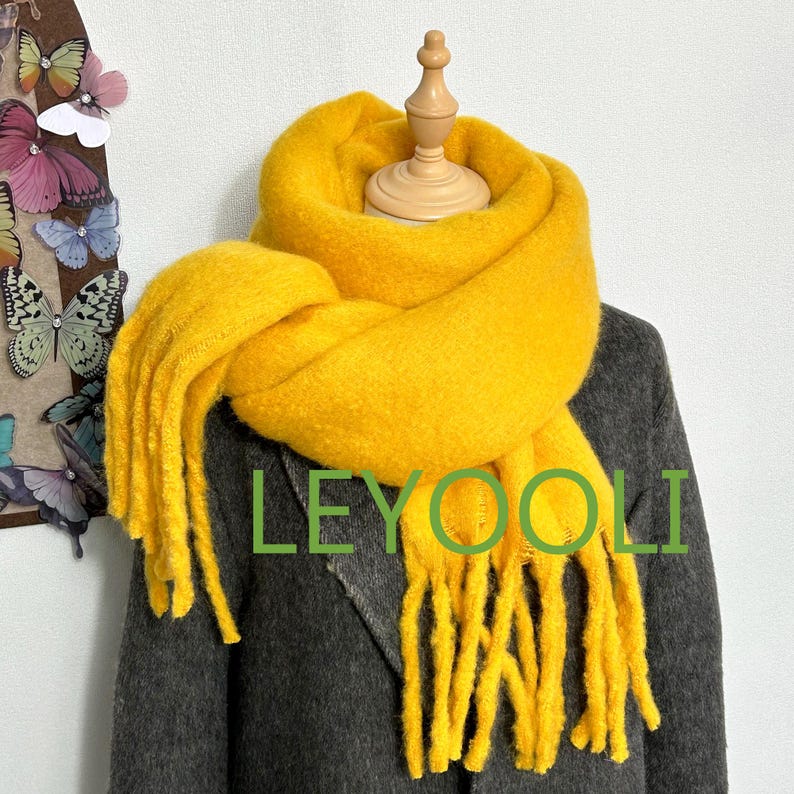 Mohair Scarf - Solid Color Tassel Shawl, Winter Warm