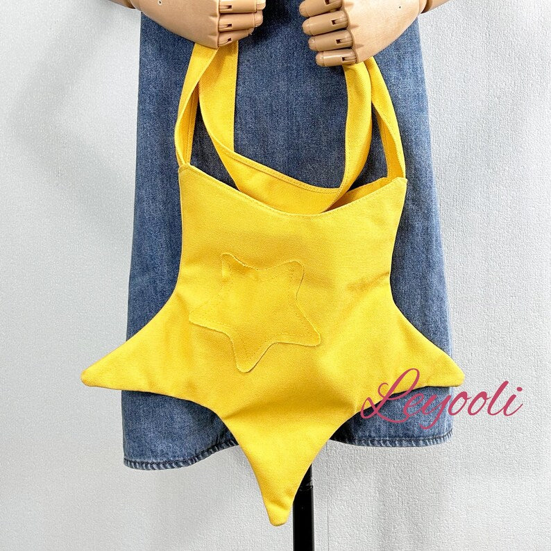 Star Shaped Canvas Bag, Cute Crossbody Shoulder Bag, Aesthetic Tote for Women, Trendy Summer Handbag, Kawaii Small Satchel, Best Friend Gift