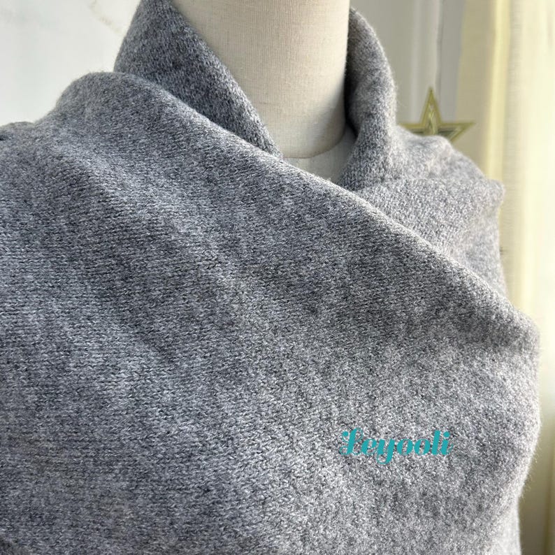 Gray Wool Blend Shawl Wrap | Knitted Loop Scarf, Winter Cape