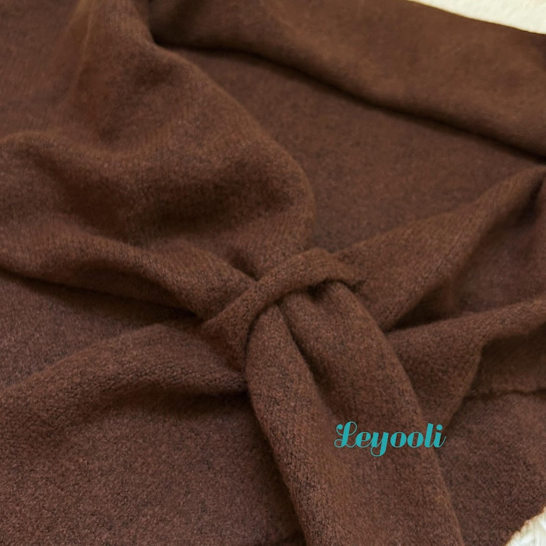 Caramel Wool Blend Shawl Wrap: Handmade Knitted Poncho Cape