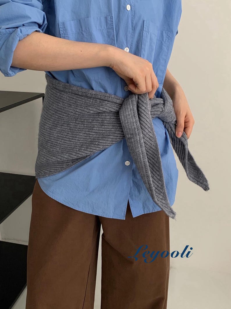 Gray Knit Triangle Scarf: Ribbed Neck Shawl, Winter Accessory