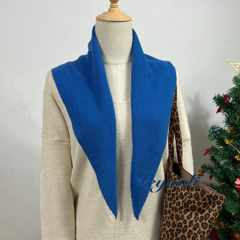 Handmade Blue Wool Scarf: Knit Triangle Shawl, Winter Wrap