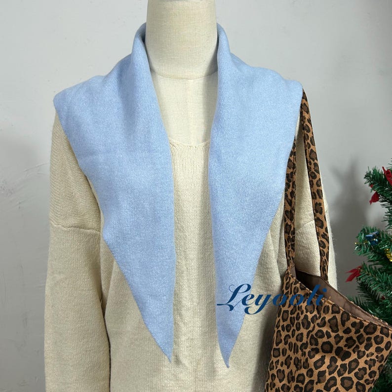 Light Blue Wool Scarf: Knit Triangle Shawl, Warm Winter Wrap