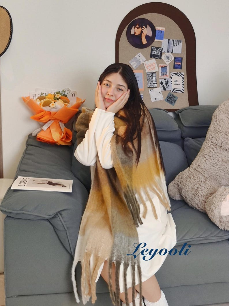 Caramel Yellow Mohair Scarf: Ombre Winter Wrap