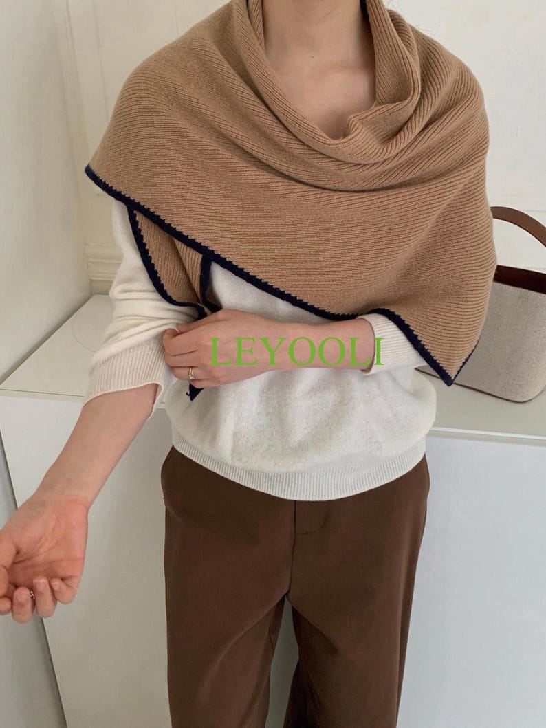 Handmade 100% Wool Warm Khaki Shawl Wrap | Minimalist Triangular Scarf | Soft Cozy Winter Shoulder Wrap | Natural Style Gift for Her