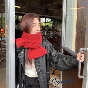 Berry Red Wool Blend Knit Scarf: Handmade Winter Shawl