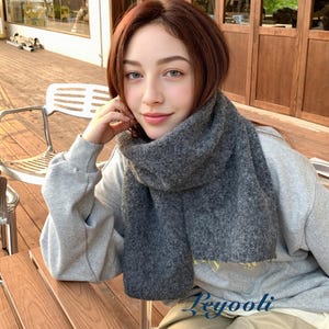 Handmade Charcoal Gray Wool Blend Scarf: Soft Knit Winter Shawl
