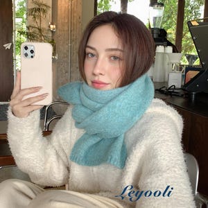 Handmade Mint Green Wool Blend Scarf: Soft Knit Winter Shawl