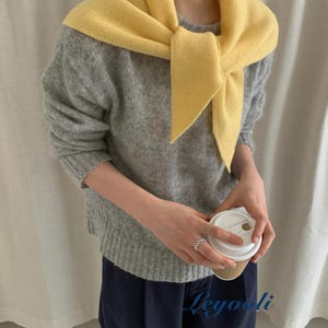 Wool Triangle Scarf: Soft Knit Pastel Yellow Shawl