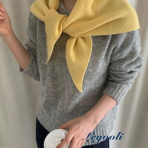 Wool Triangle Scarf: Soft Knit Pastel Yellow Shawl