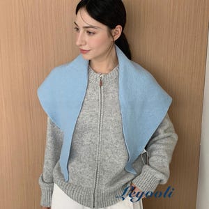 Sky Blue 100% Wool Triangle Scarf, Soft Knit Wrap, Cozy Minimalist Shawl Gift