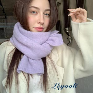 Handmade Orchid Purple Wool Blend Scarf: Soft Knit Winter Shawl