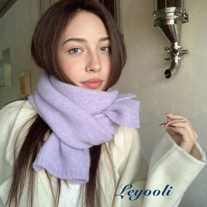 Handmade Orchid Purple Wool Blend Scarf: Soft Knit Winter Shawl