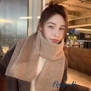 Handmade Mocha Brown Wool Blend Scarf: Soft Knit Winter Shawl