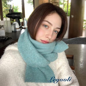 Handmade Mint Green Wool Blend Scarf: Soft Knit Winter Shawl