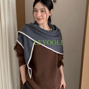 Handmade 100% Wool Charcoal Grey Shawl Wrap | Versatile Triangular Scarf | Soft Warm Winter Wrap | Timeless Knit Gift for Her