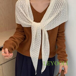 Handmade Cream White Knit Lace Scarf, Elegant Triangle Shawl