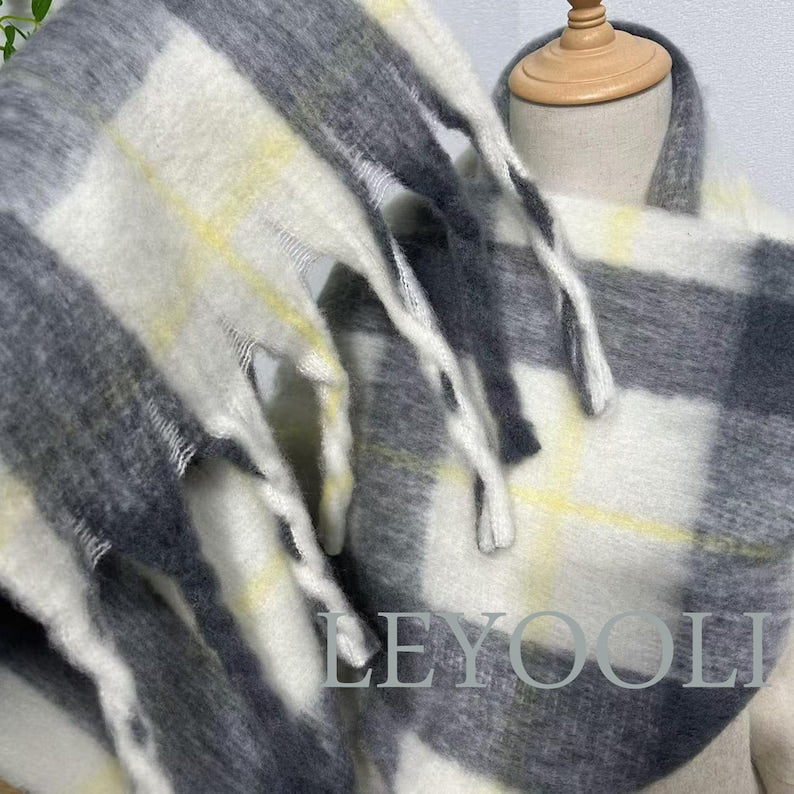 Gradient Plaid Mohair Scarf: Classic Winter Shawl