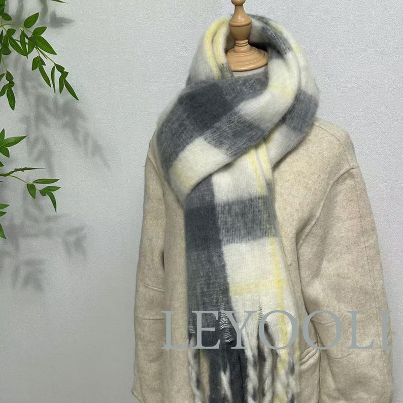 Gradient Plaid Mohair Scarf: Classic Winter Shawl