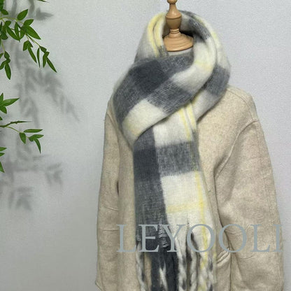 Gradient Plaid Mohair Scarf: Classic Winter Shawl