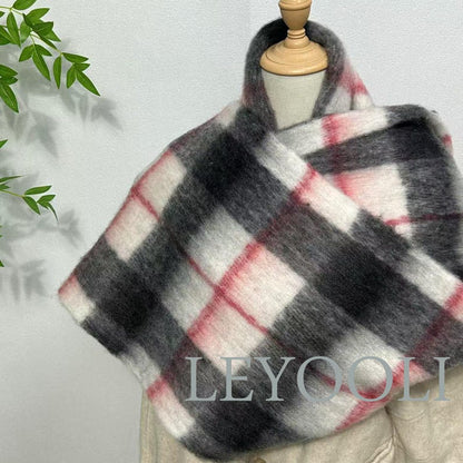 Vintage Red Plaid Mohair Scarf | Warm Winter Neck Wrap