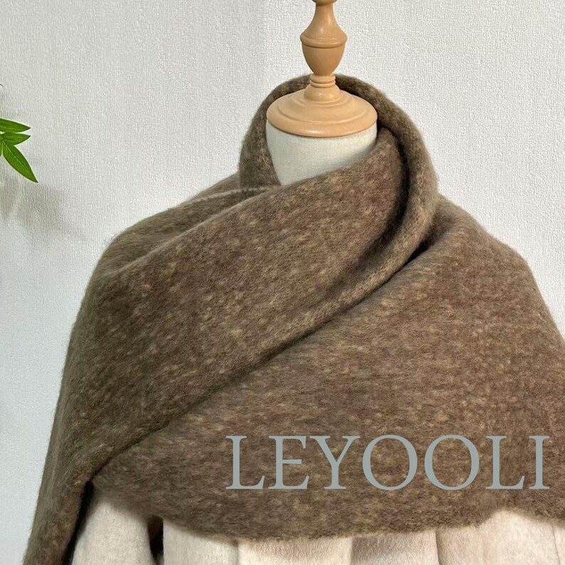 Handmade Mohair Scarf: Brown Gradient Plaid, Oversized Winter Wrap