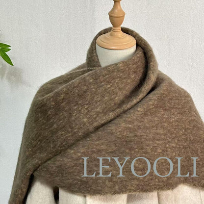 Handmade Mohair Scarf: Brown Gradient Plaid, Oversized Winter Wrap
