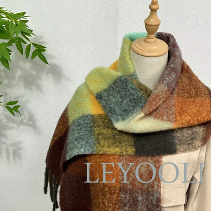 Wool Plaid Fringe Scarf, Fall Winter Shawl, Unisex Fashion Accessory