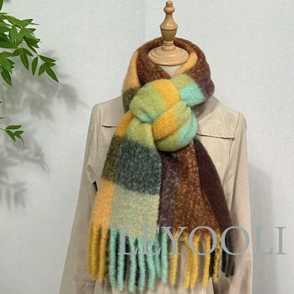 Wool Plaid Fringe Scarf, Fall Winter Shawl, Unisex Fashion Accessory