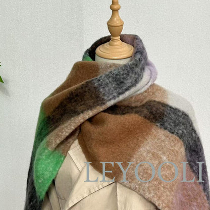 Wool Mohair Blend Plaid Scarf, Winter Warm Shawl