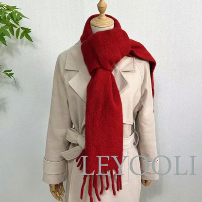 Red Wool Blend Scarf: Classic Winter Shawl (192x30cm)