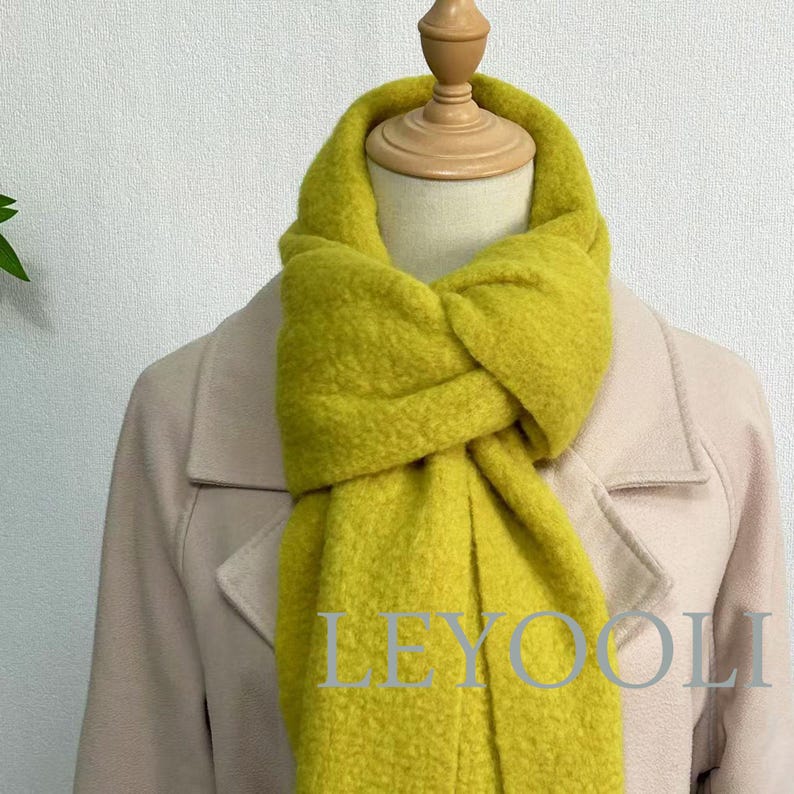 Yellow Wool Scarf, Tassel Fringe, Warm Winter Shawl