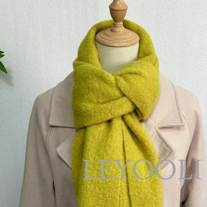 Yellow Wool Scarf, Tassel Fringe, Warm Winter Shawl