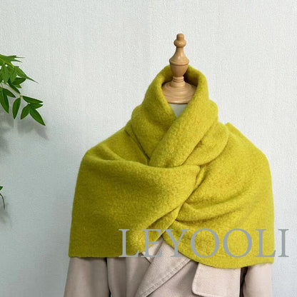 Yellow Wool Scarf, Tassel Fringe, Warm Winter Shawl