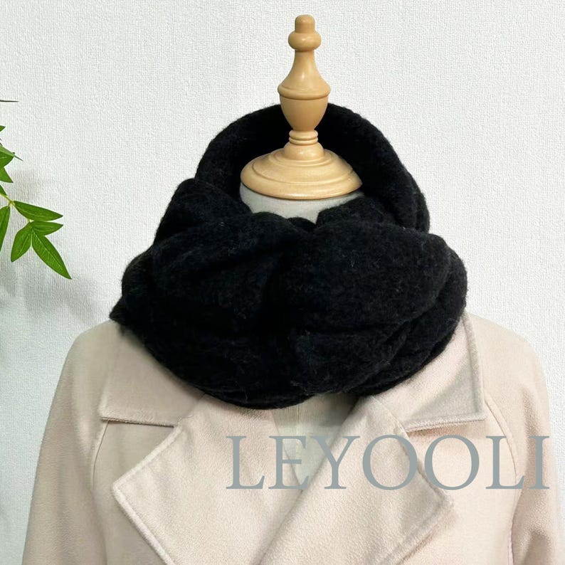 Black Wool Blend Scarf, Classic Fringe Shawl, Winter Warmth